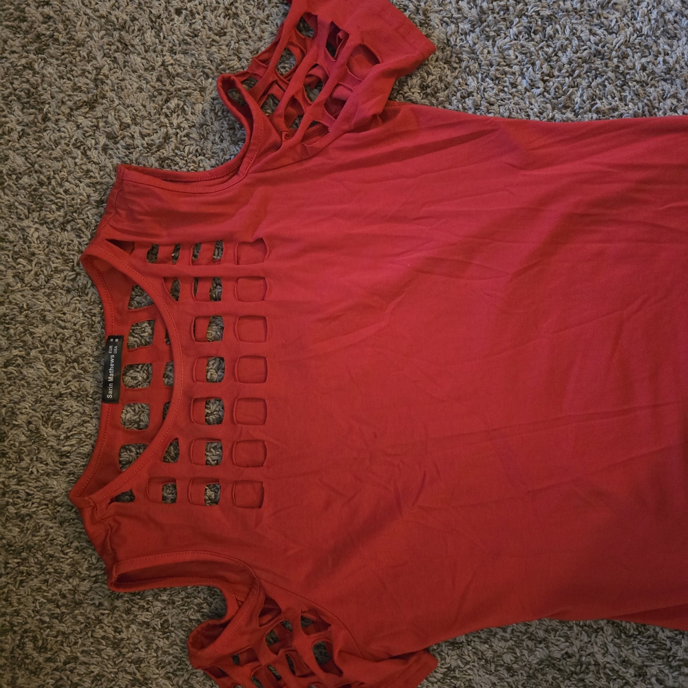 Red Cut-Out Sleeve Top